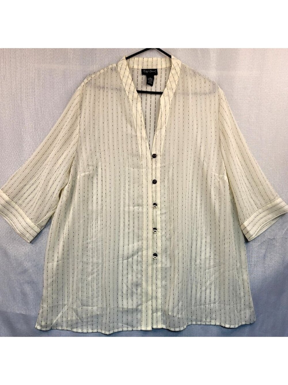 Maggie Barnes Striped Button-Up Blouse Plus Sze 2X White Feminine Preppy Office